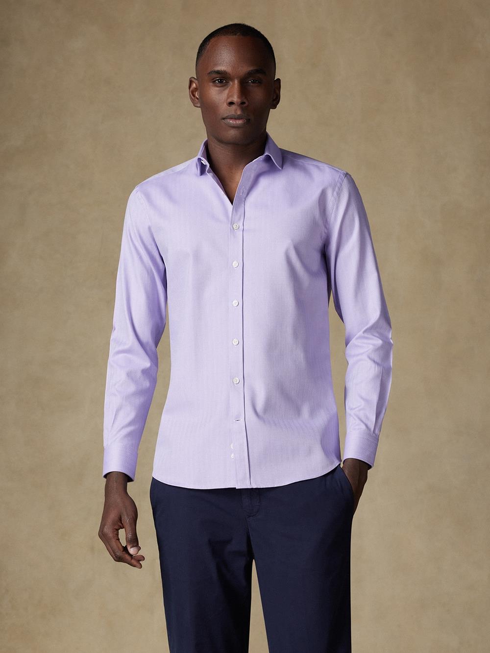 Camisa slim fit violeta de espiga - Manga Larga