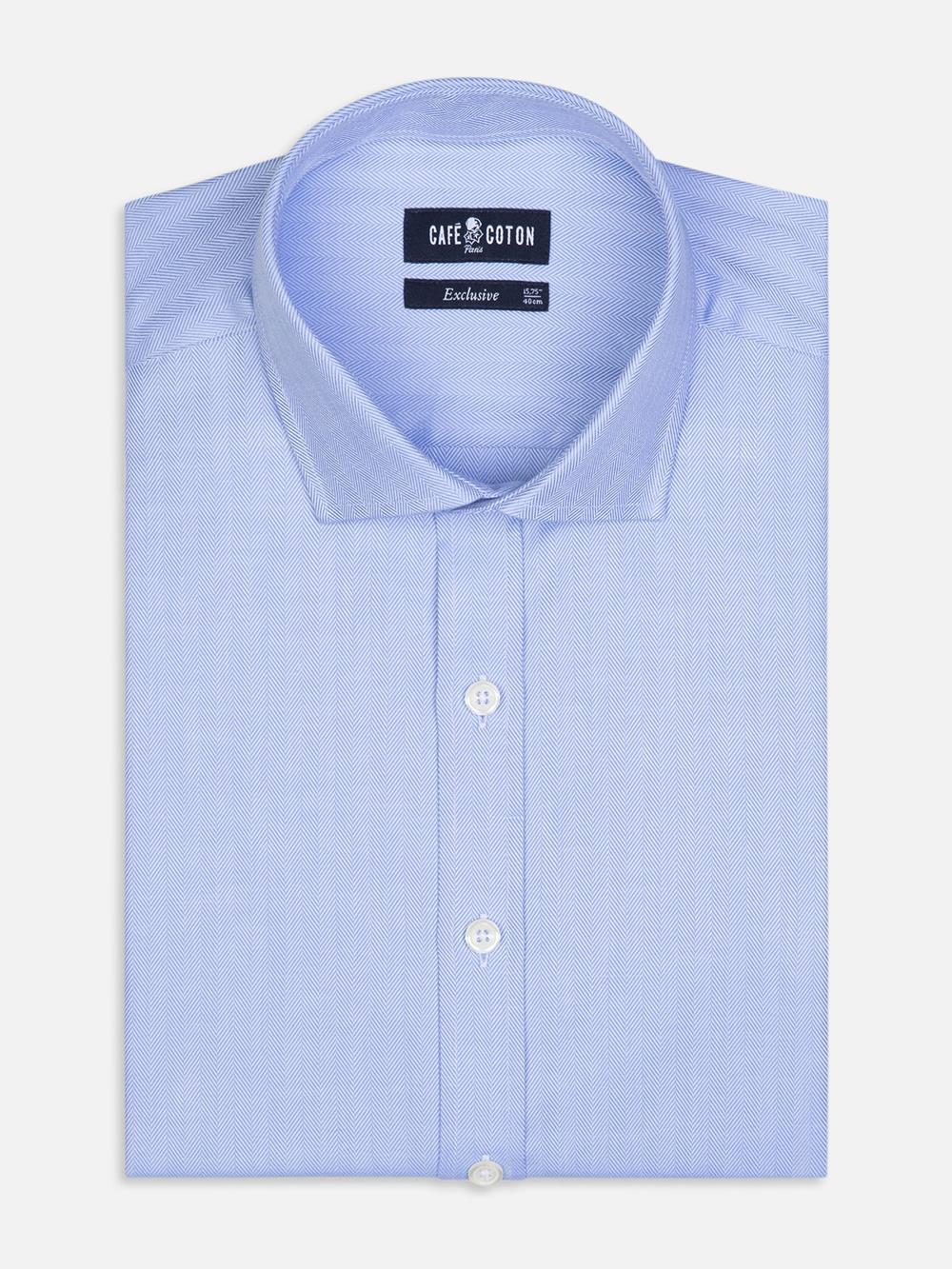 Sky blue herringbone slim fit shirt - Extra long sleeves