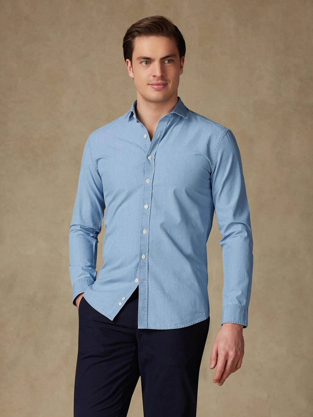 Camicia slim fit slim fit Dale in denim blu - Manica Lunga