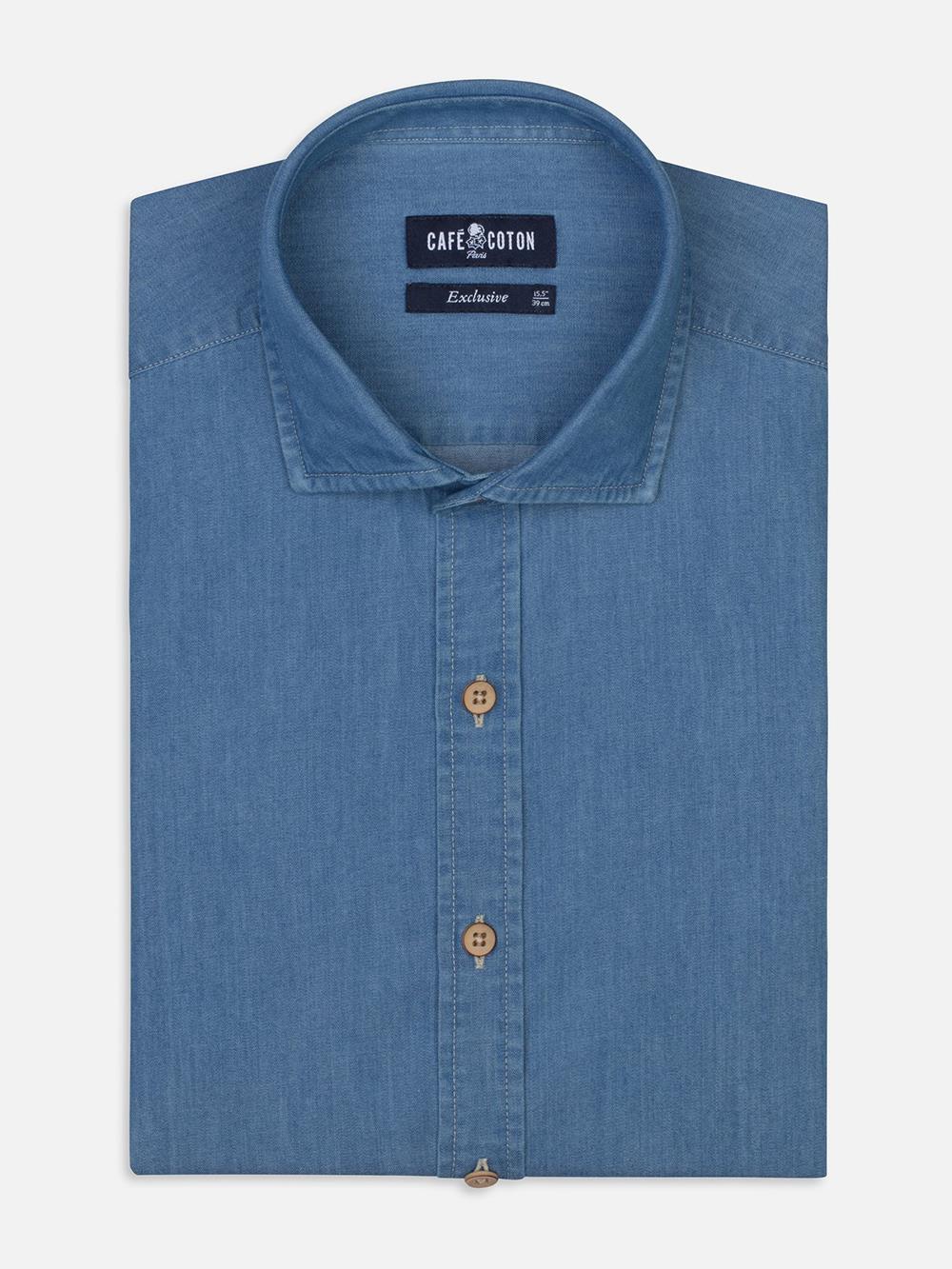 Blue denim slim extra long fit shirt