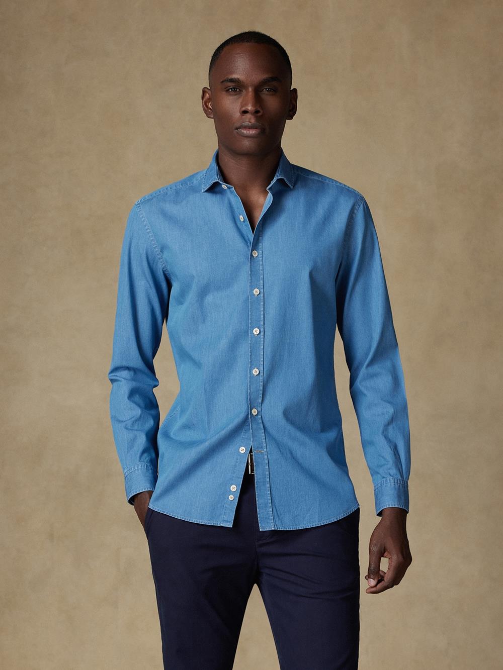 Camicia slim fit slim fit in denim blu - Manica Lunga