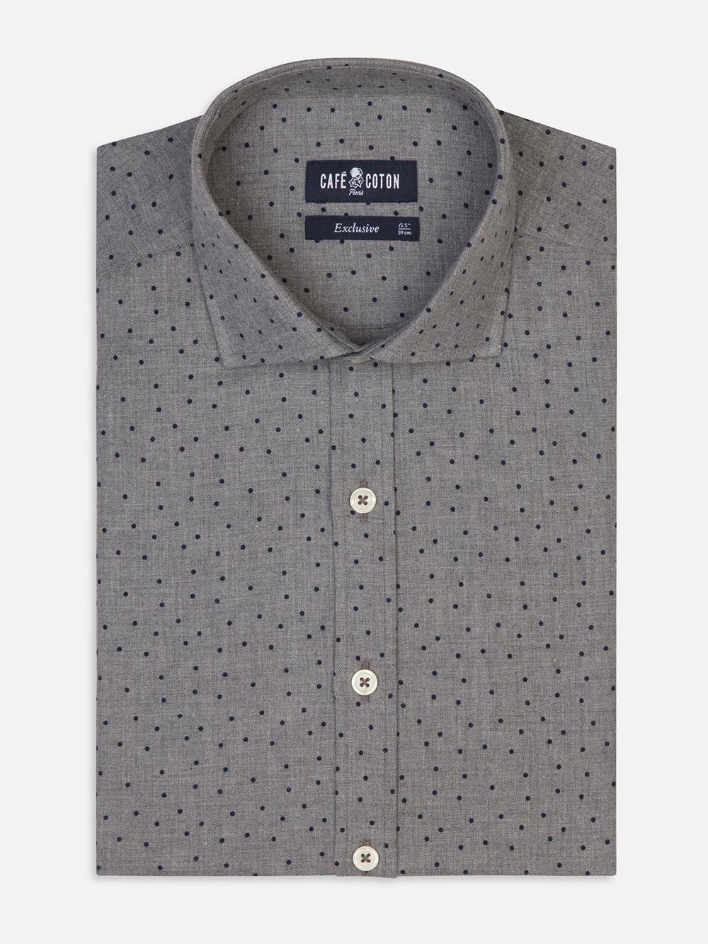 Dorian grey flannel slim fit shirt with printed dots - Extra long sleeves