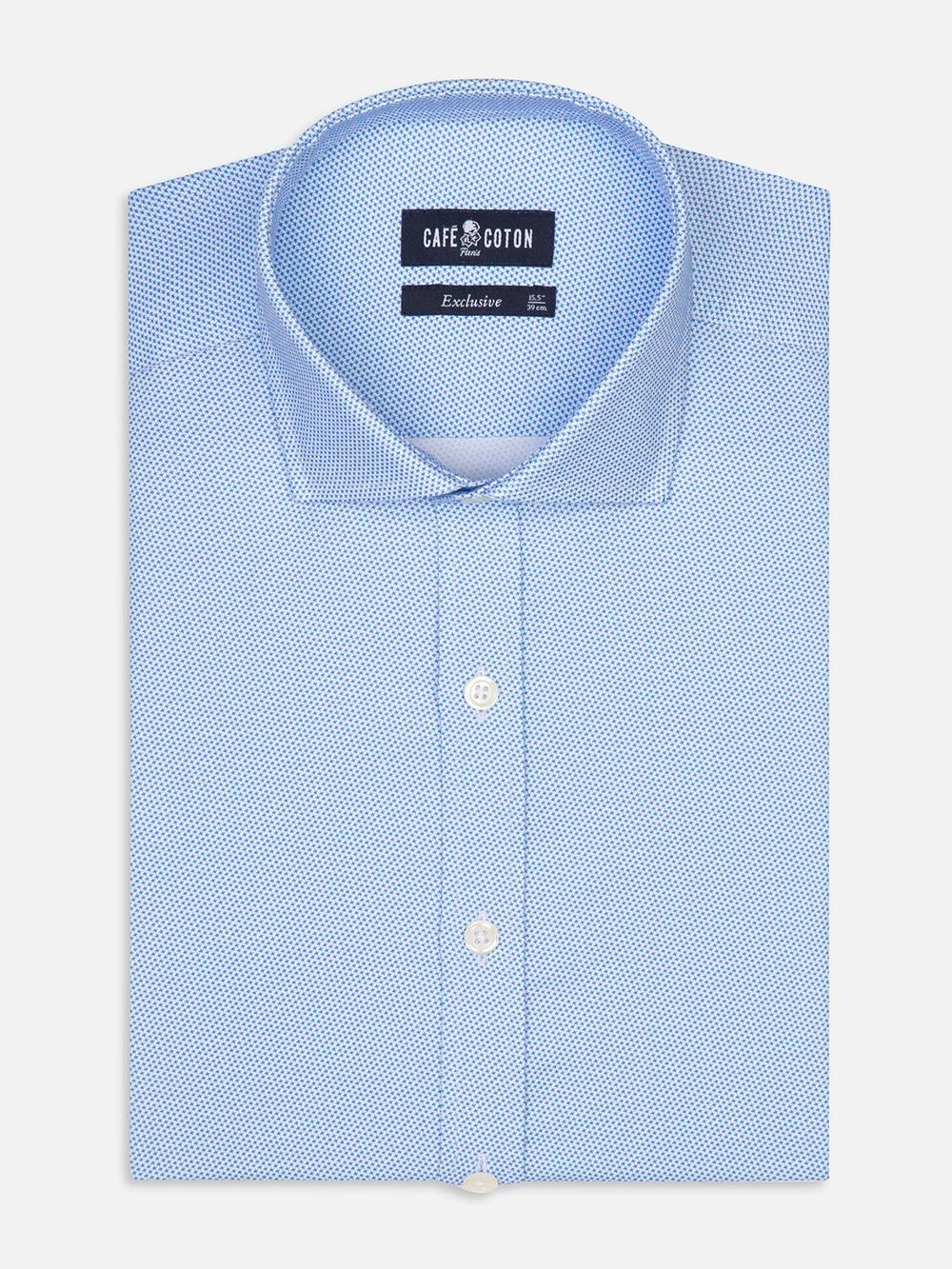 Finn slim fit shirt with sky blue printed pattern - Extra long sleeves