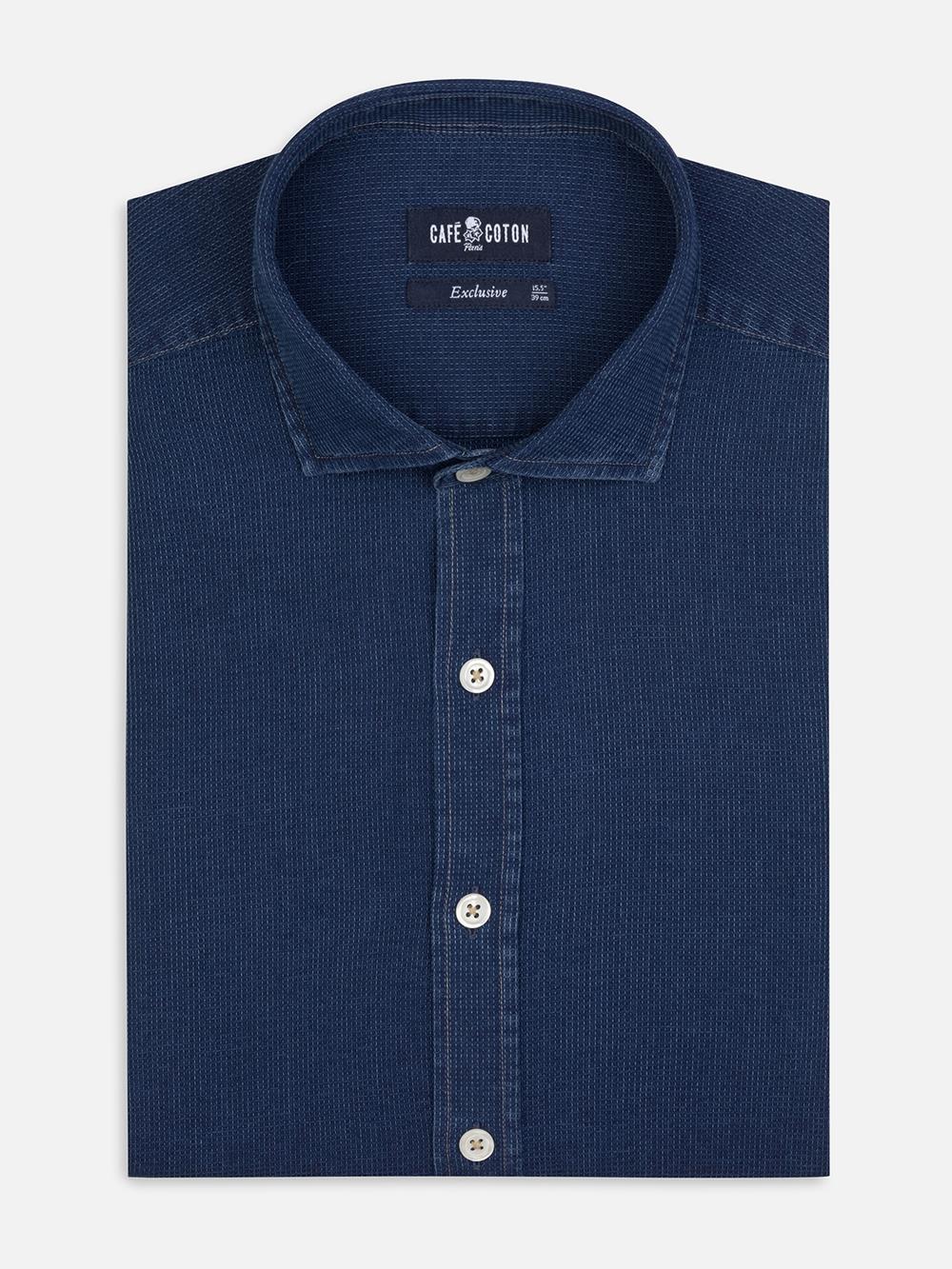 Chemise cintrée Fulton indigo  - Grande longueur de manches