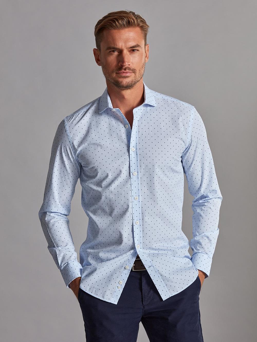 Grady sky blue slim fit shirt with printed pattern - Extra long sleeves