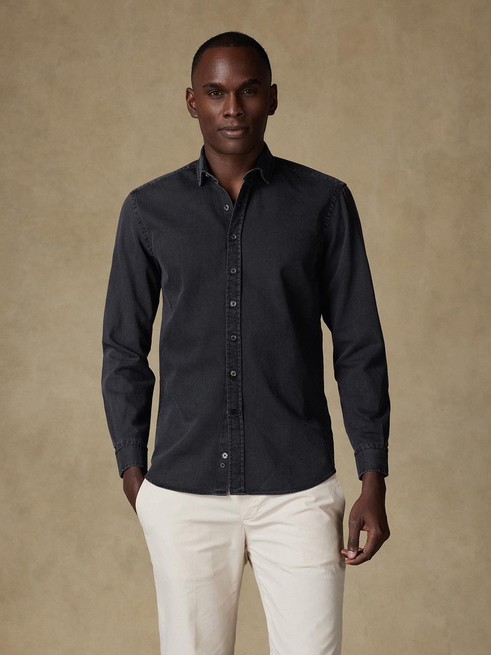 Chemise cintrée Gustav en denim carbone  - Grande longueur de manches