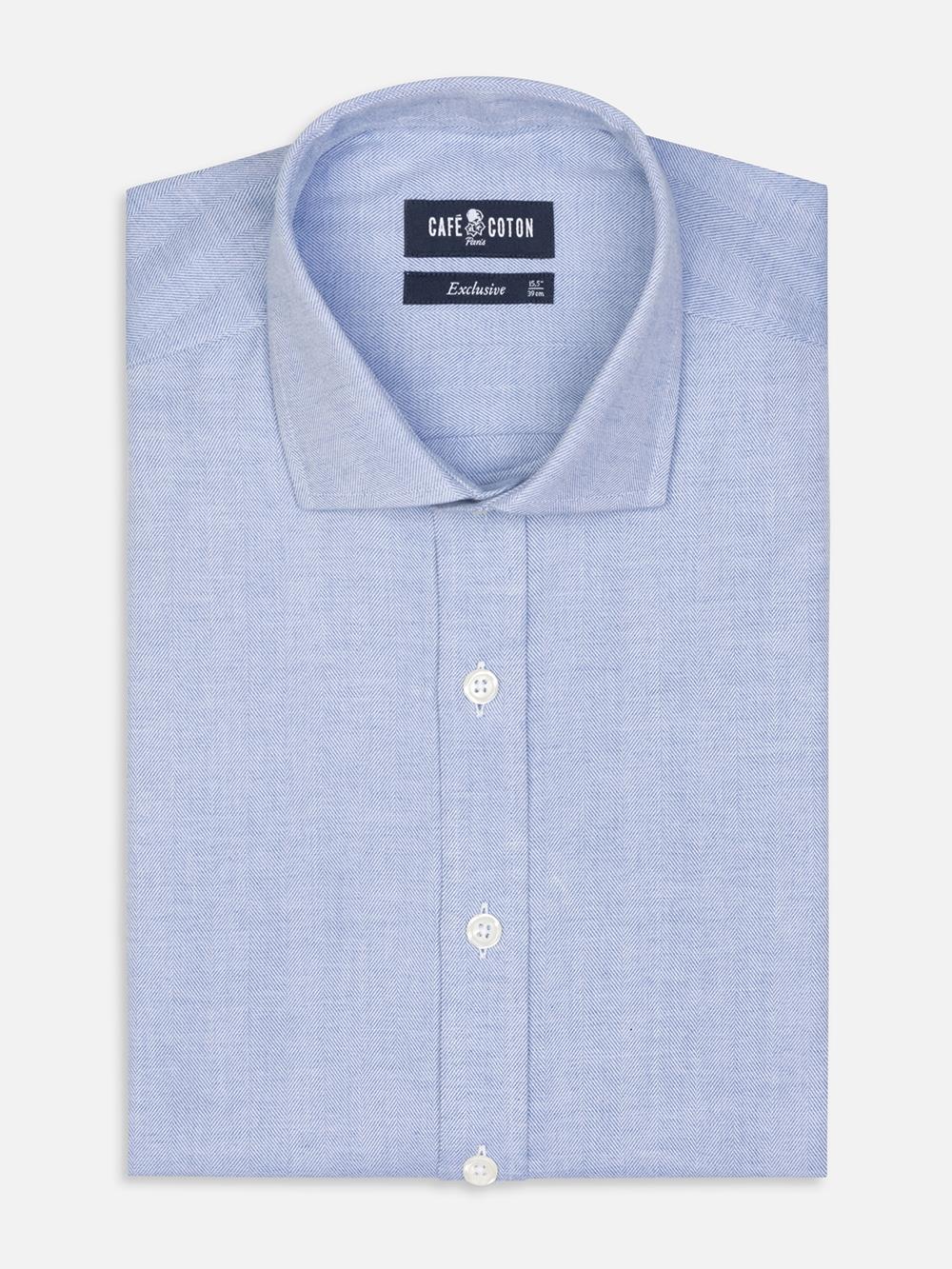  Camisa entallada de franela azul Hall - Manga Larga