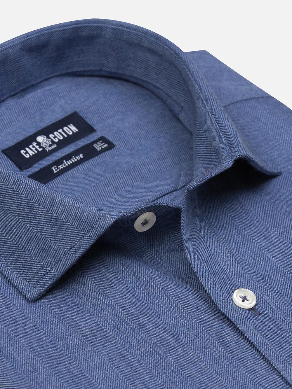  Hall blue flannel slim fit shirt - Extra Long Sleeves