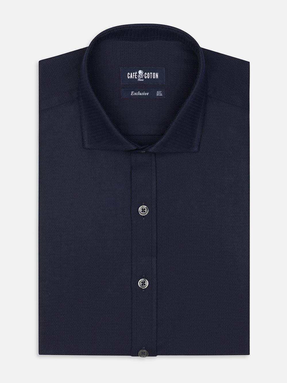 Horace navy textured slim fit shirt - Extra Long Sleeves