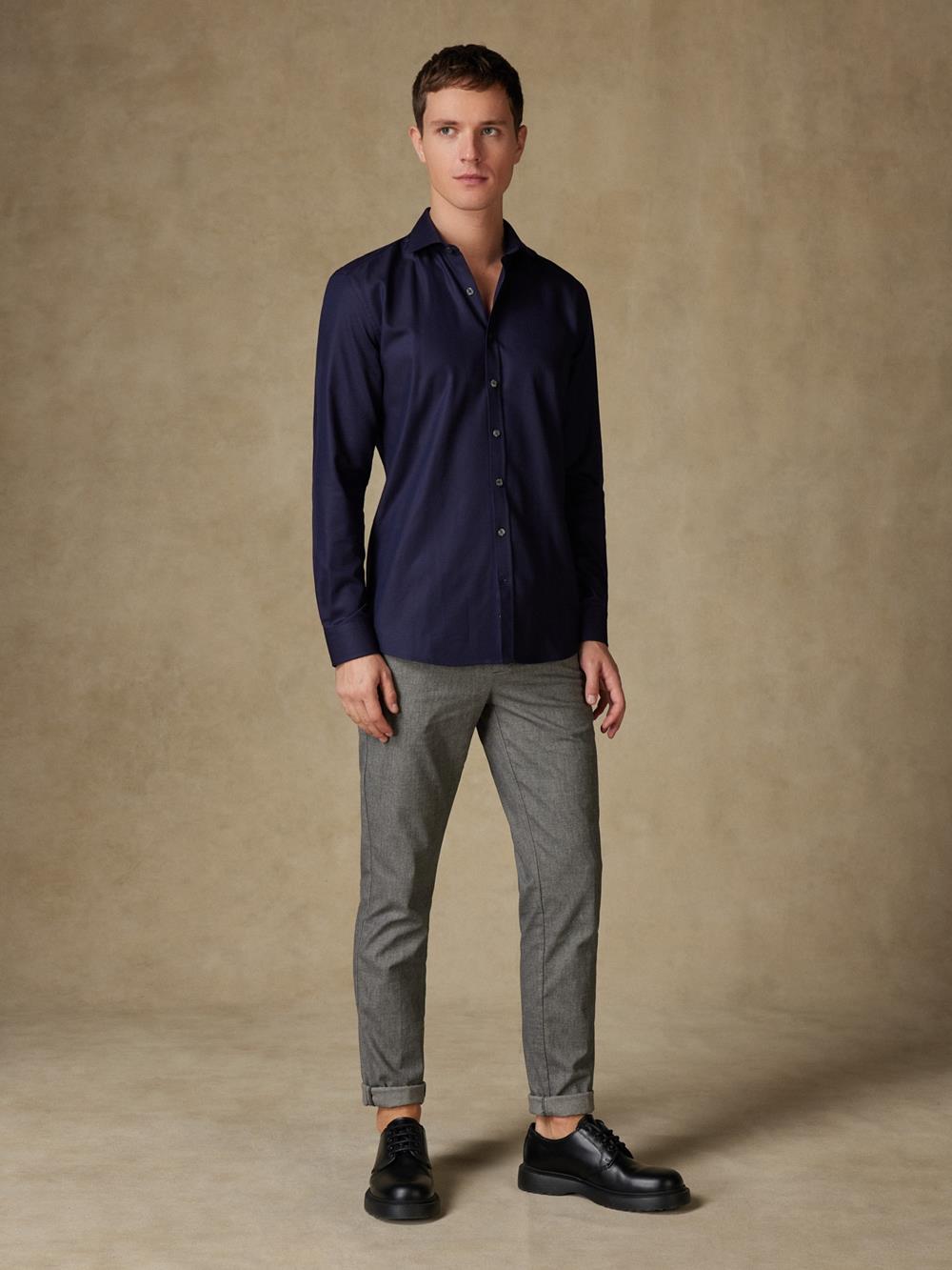 Horace navy textured slim fit shirt - Extra Long Sleeves