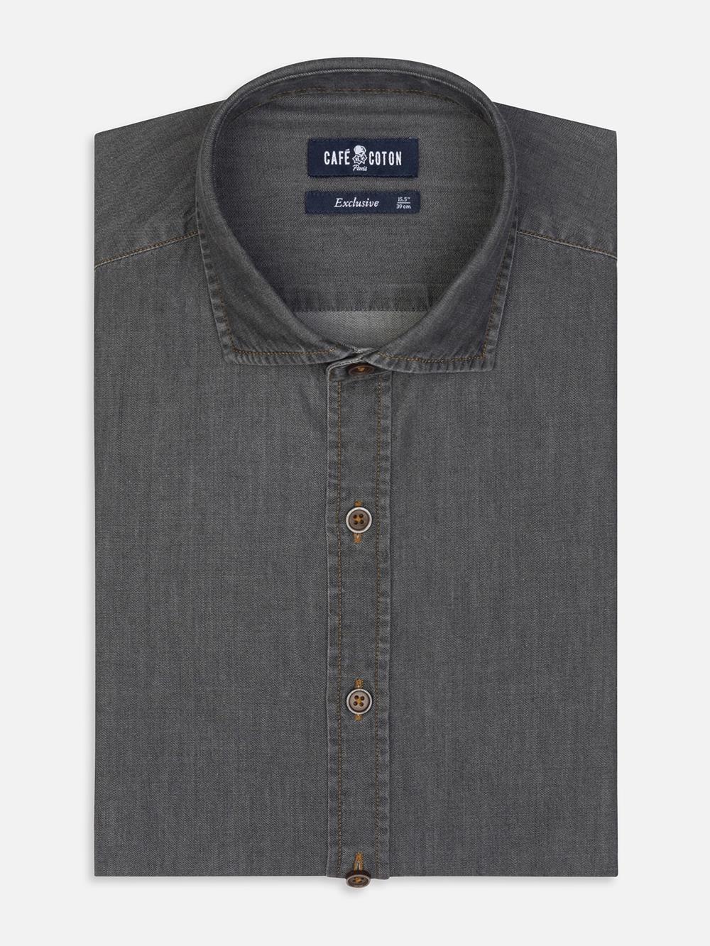 Lou Grey Denim slim fit shirt  - Extra Long Sleeves