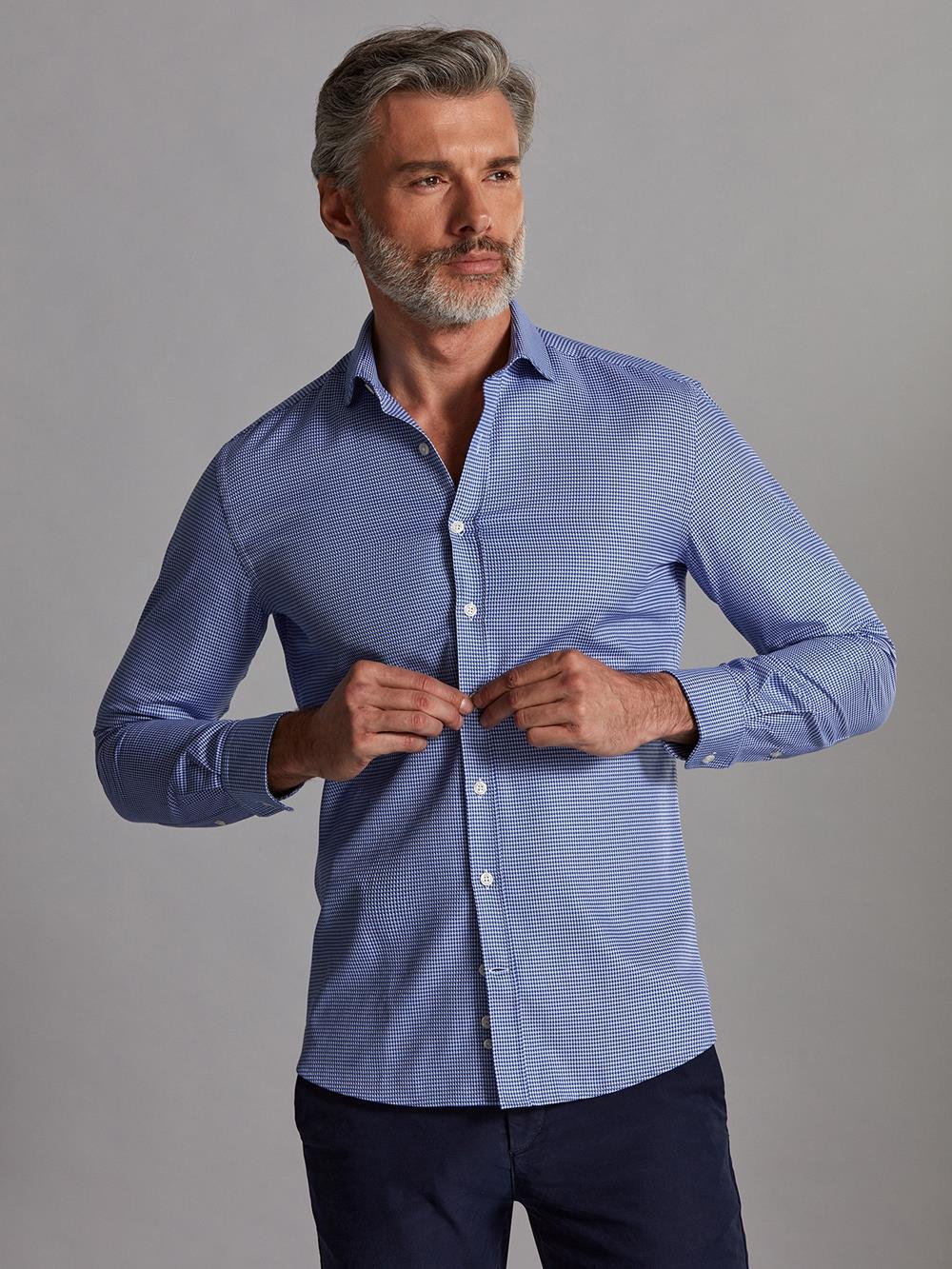 Max slim fit overhemd in blauwe keperstof - Lange Mouwen