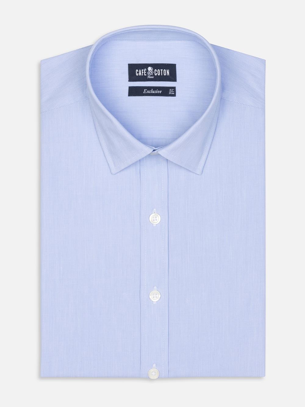 Tailliertes Hemd mit tausend Streifen himmelblau - Große Ärmellänge