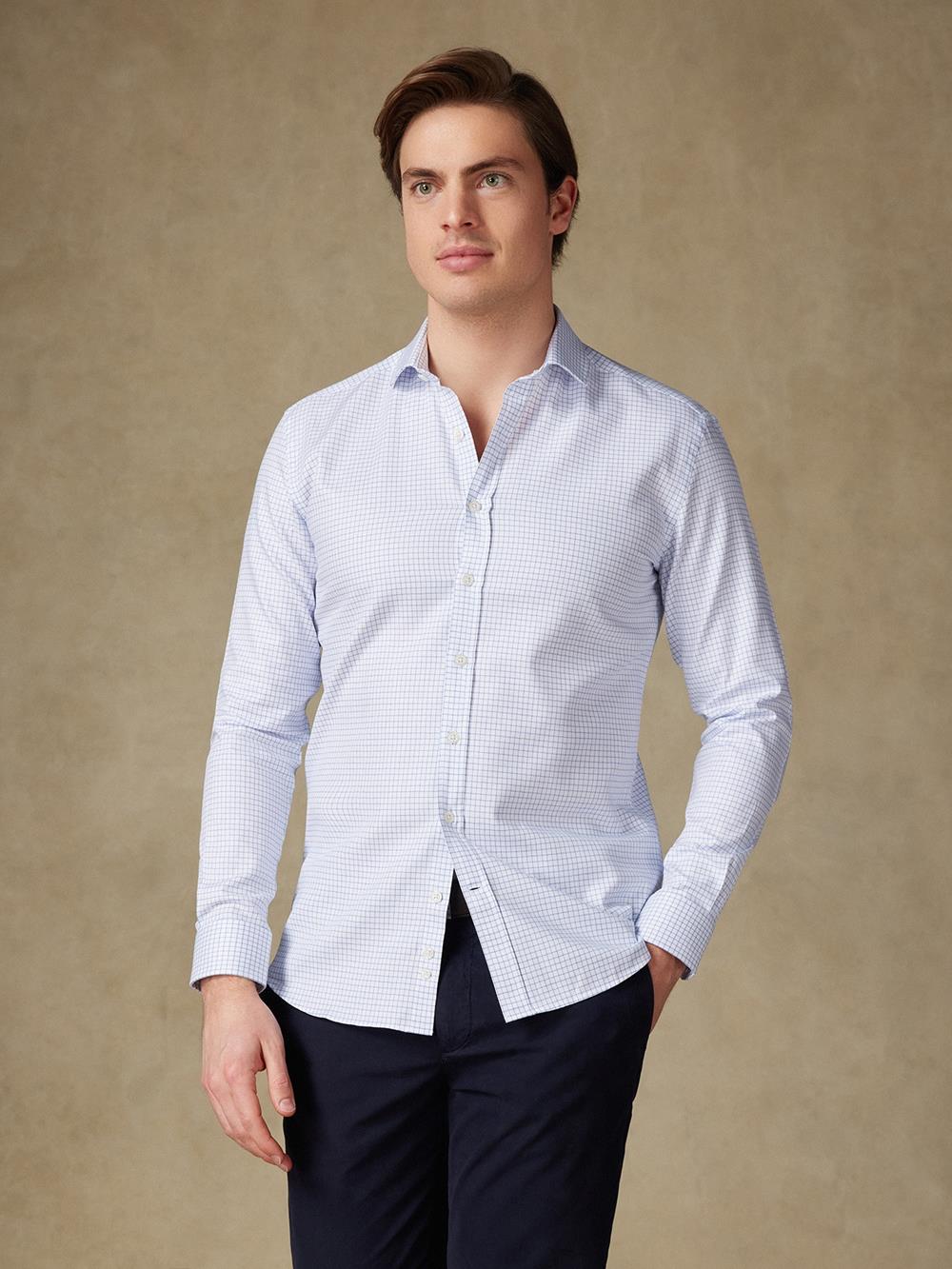 Camicia slim fit slim fit Oleg a quadri blu - Manica Lunga