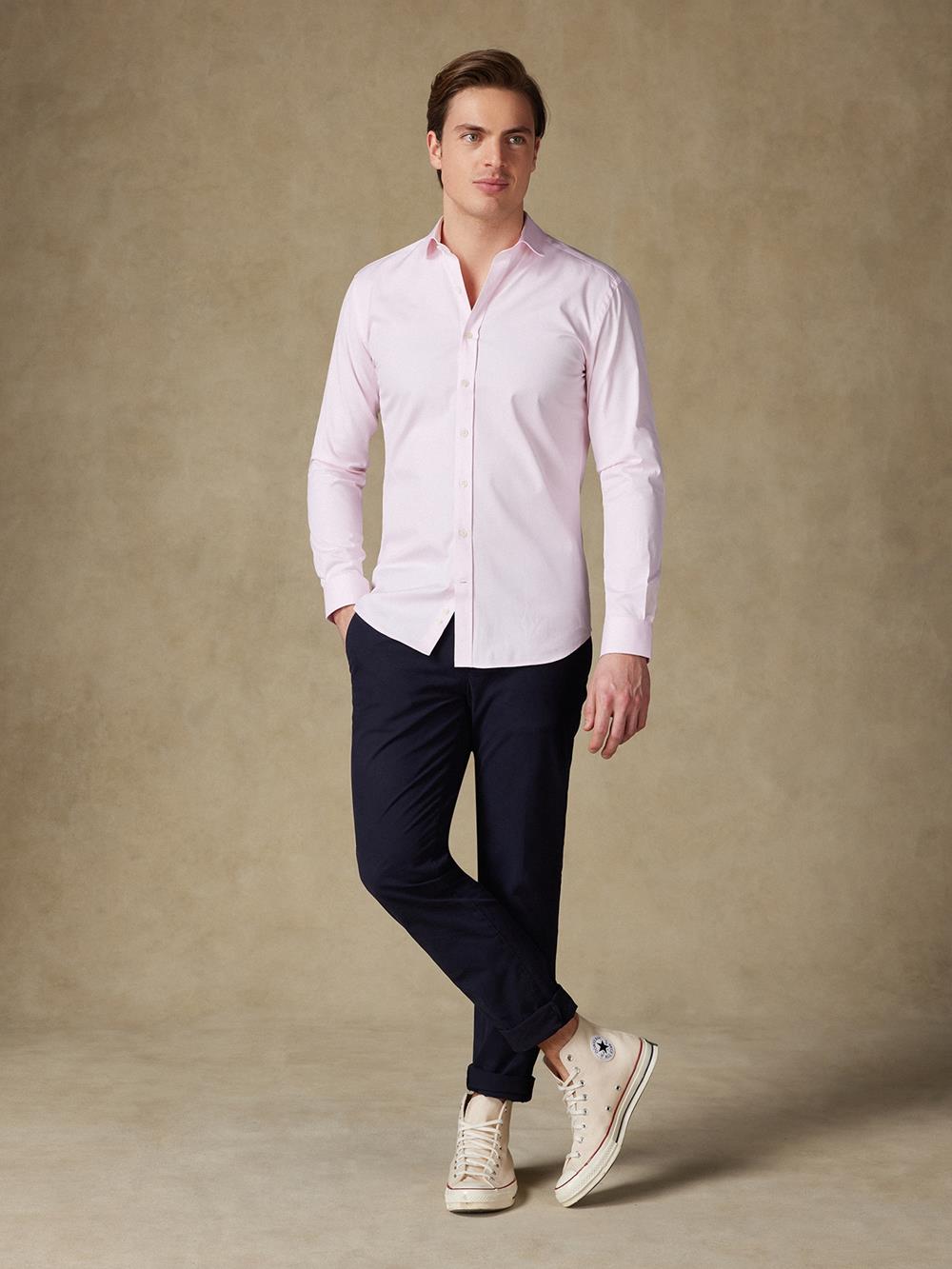 Camisa entallada pin point rosa - Manga Larga