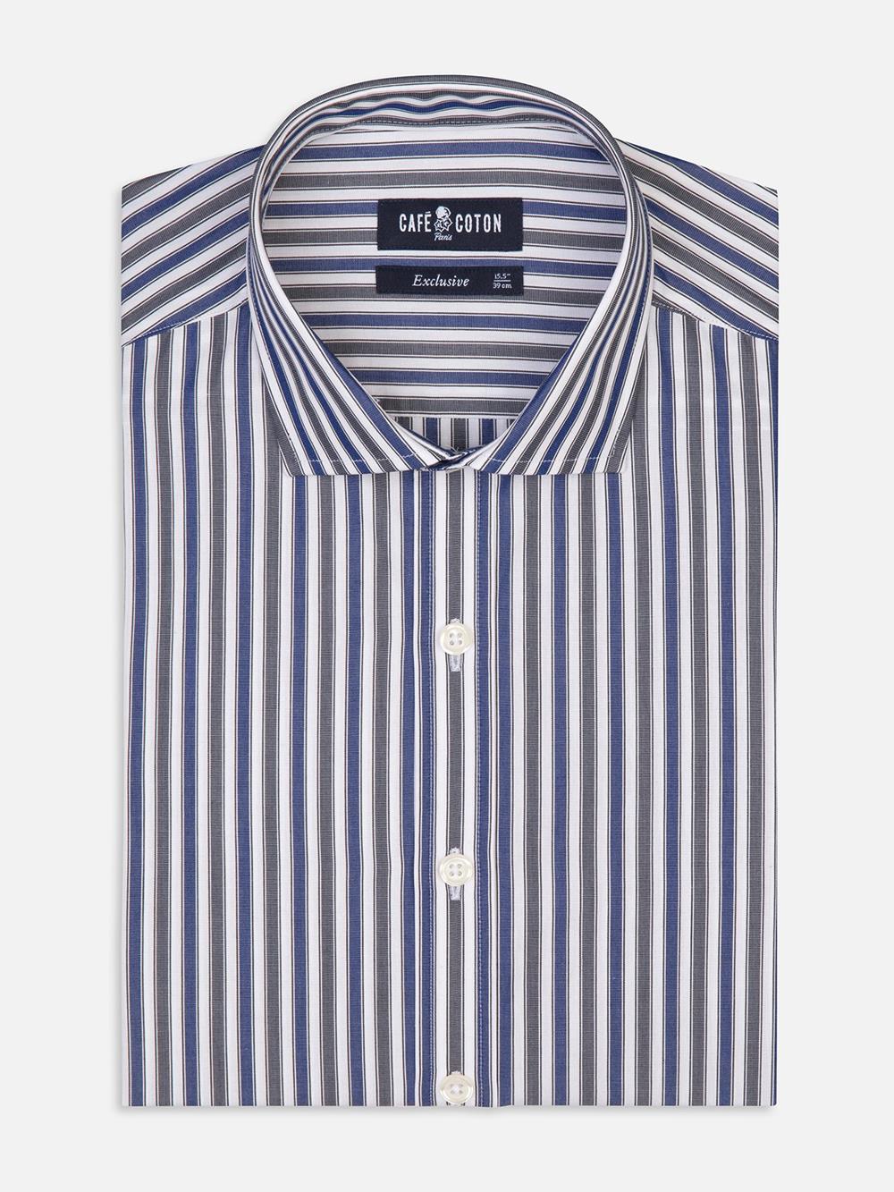 Robin navy blue striped slim fit shirt - Extra long sleeves