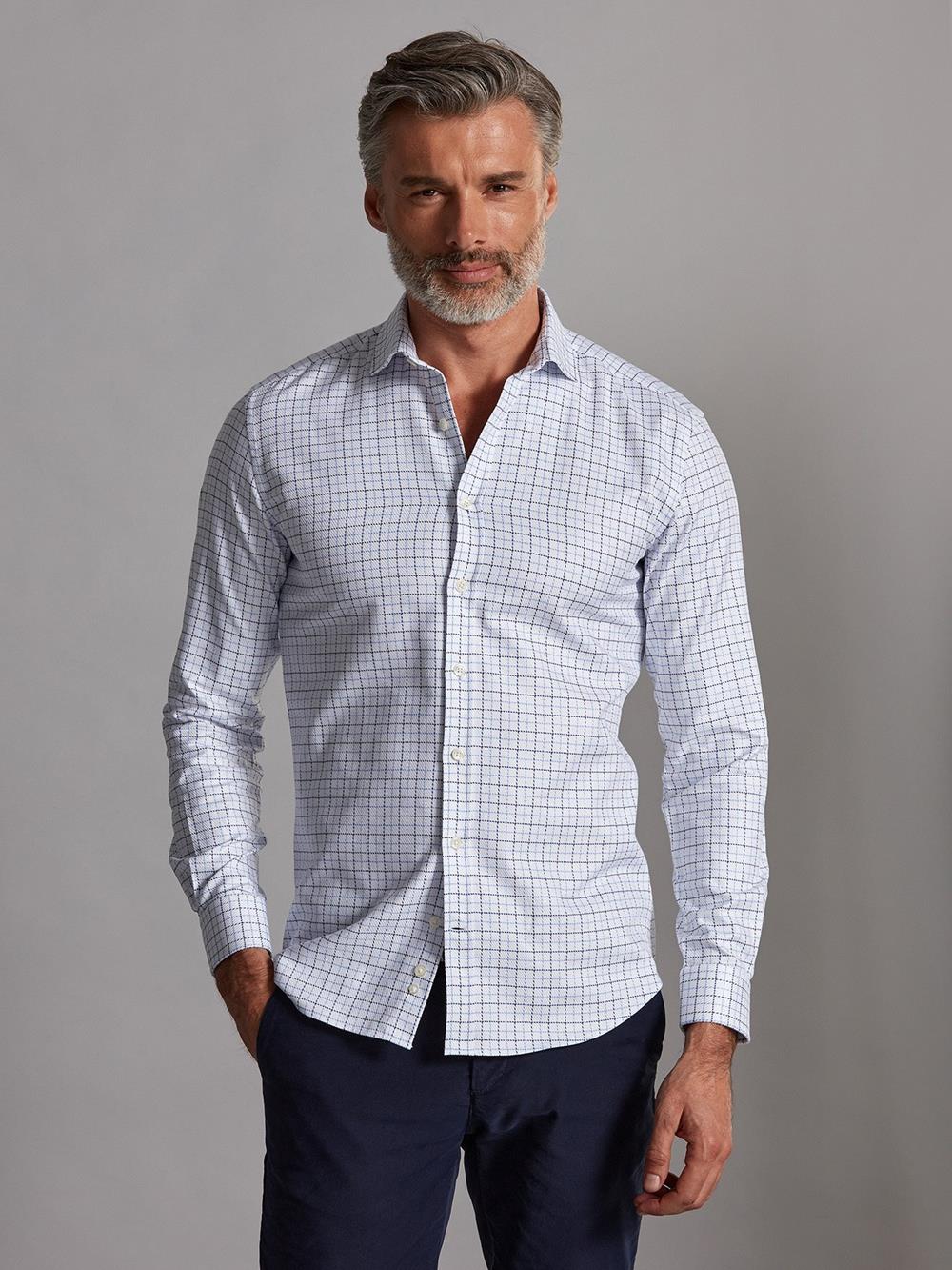Sean navy blue checked slim fit shirt - Extra long sleeves