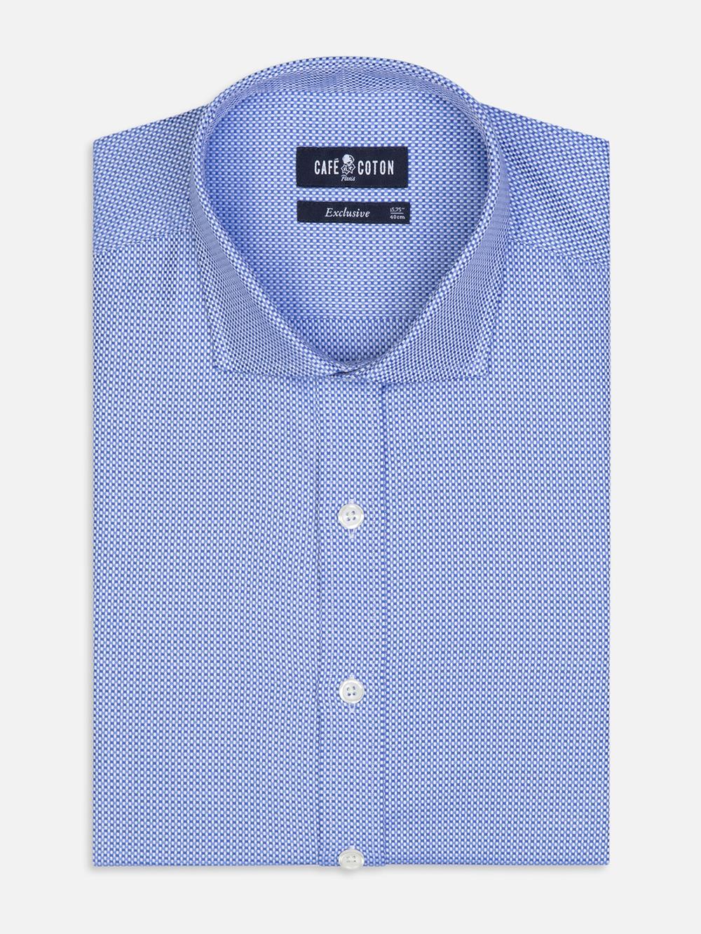 Smith tailliertes Hemd aus blauer matte - Große Ärmellänge