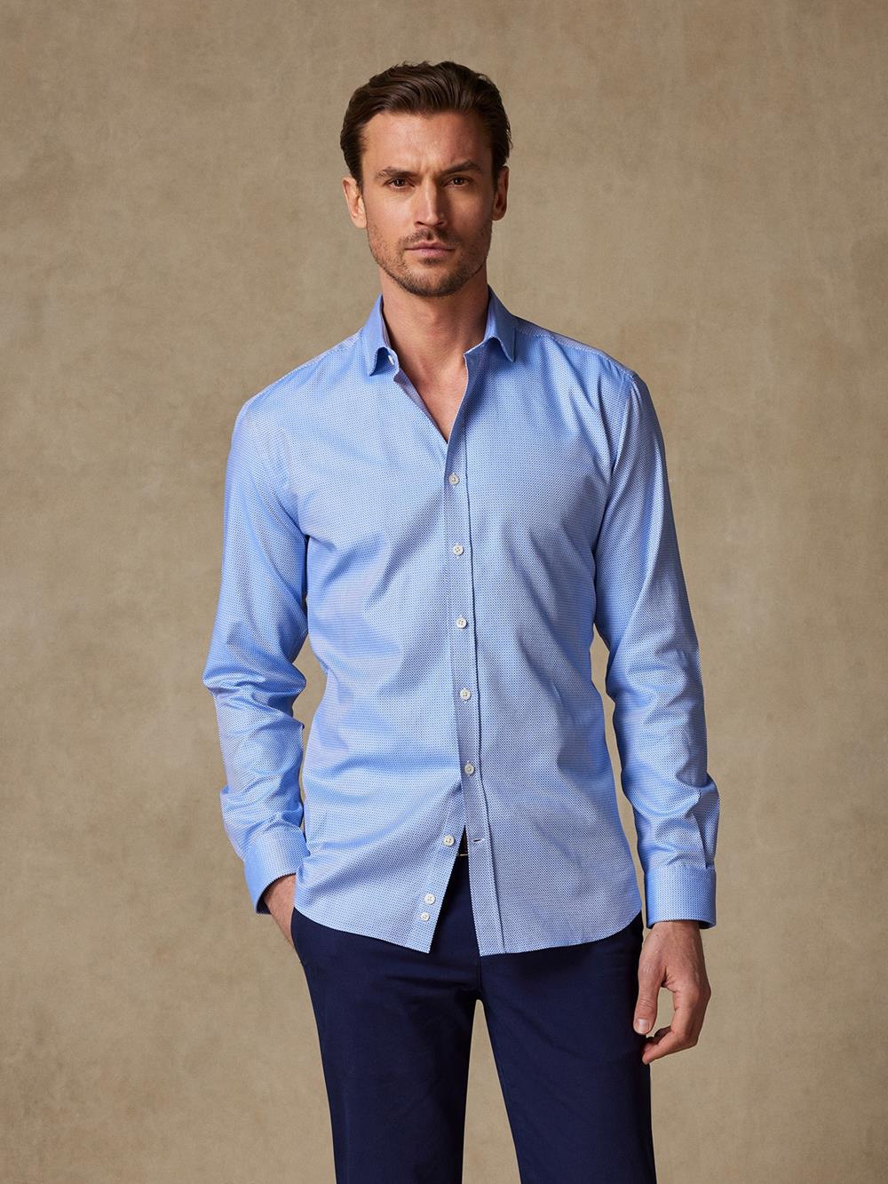 Smith tailliertes Hemd aus blauer matte - Große Ärmellänge