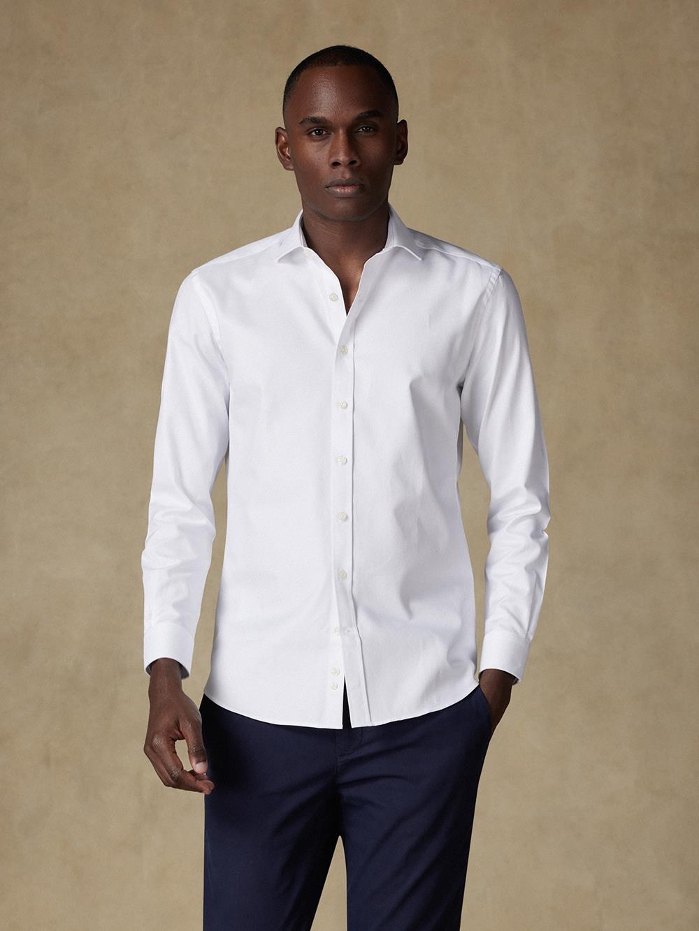 Twill slim fit shirt - White -  Extra long sleeves