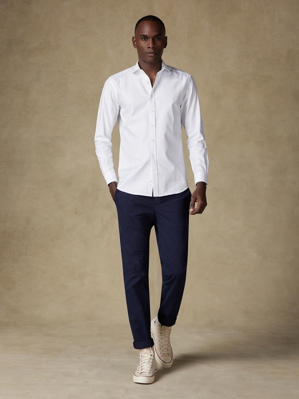 Twill slim fit shirt - White -  Extra long sleeves