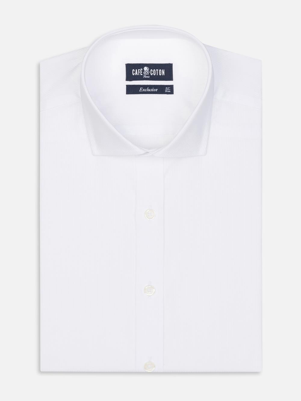 Camicia slim fit in piqué bianco - Manica Lunga
