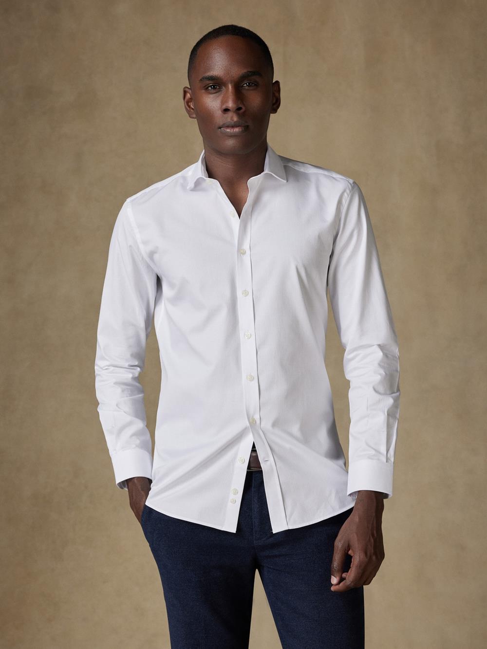 Camicia slim fit in piqué bianco - Manica Lunga