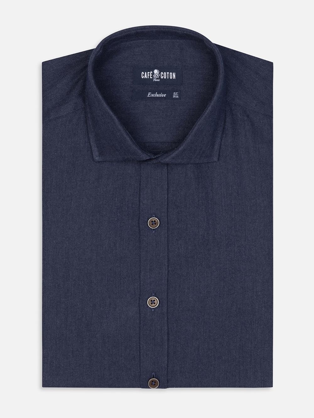  Hall navy flannel slim fit shirt