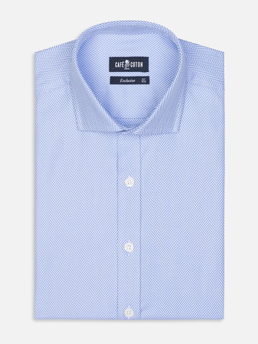 Tailliertes Hemd mit Fischgrätenmuster himmelblau 