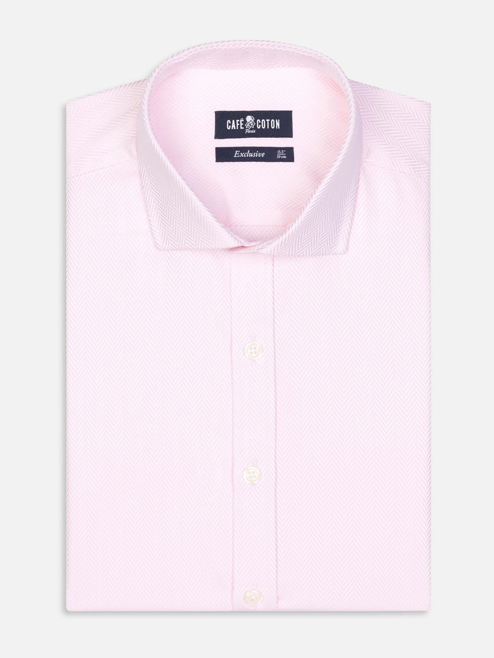 Tailliertes Hemd mit rosafarbenem Fischgrätenmuster 
