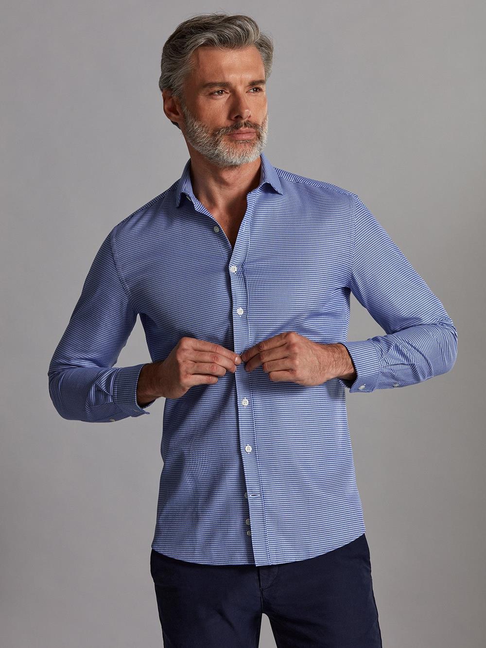 Max slim-fit overhemd in blauwe keperstof