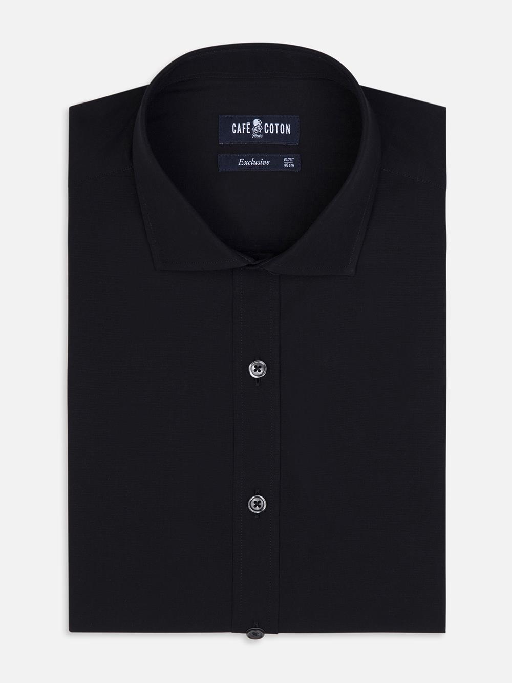 Slim-fitted zwart poplin overhemd