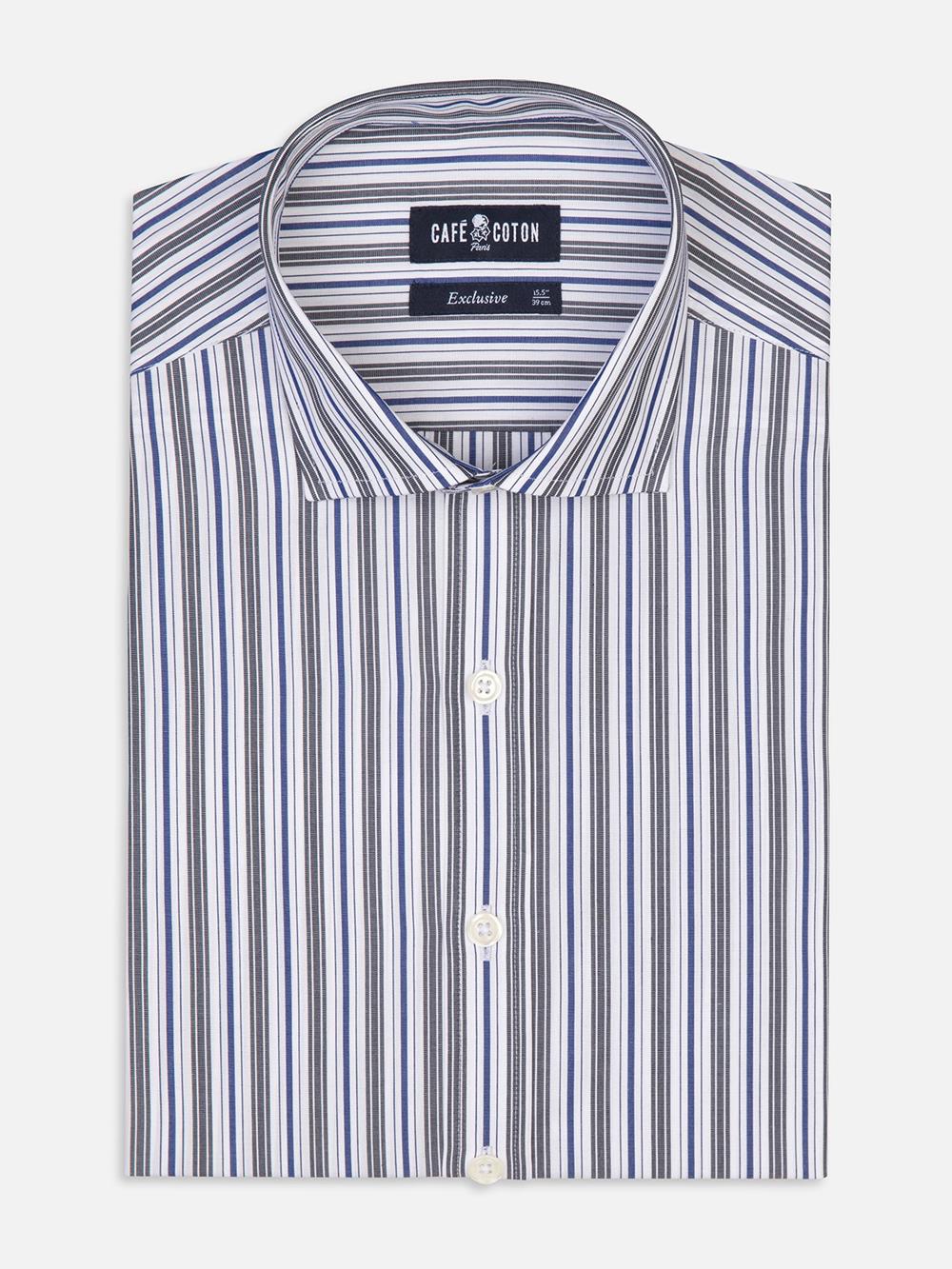 Riley navy and grey striped slim fit shirt