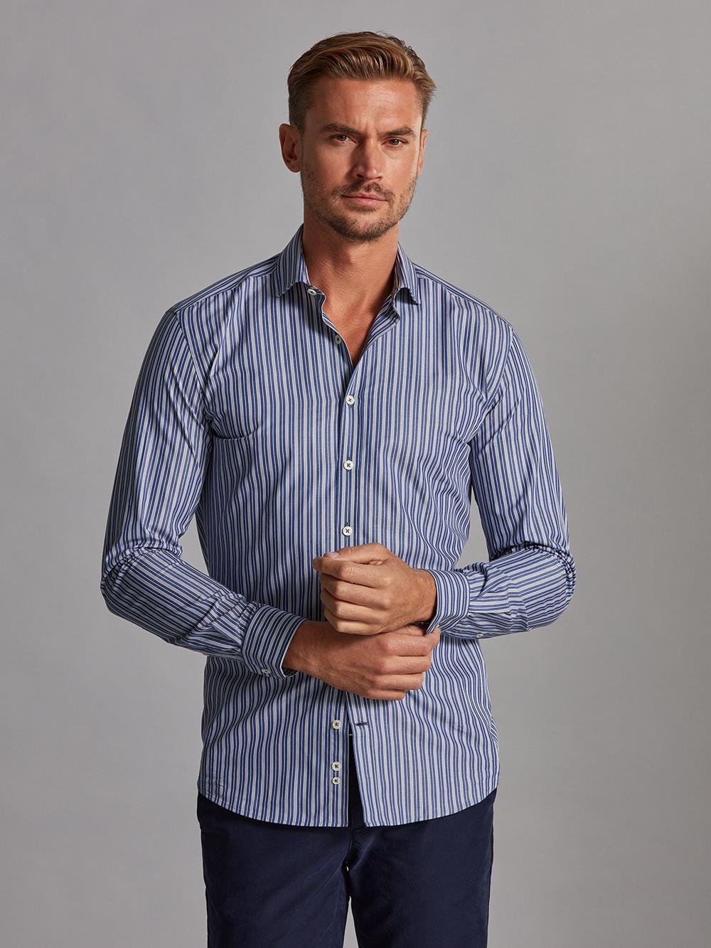 Willem navy and grey striped slim fit shirt