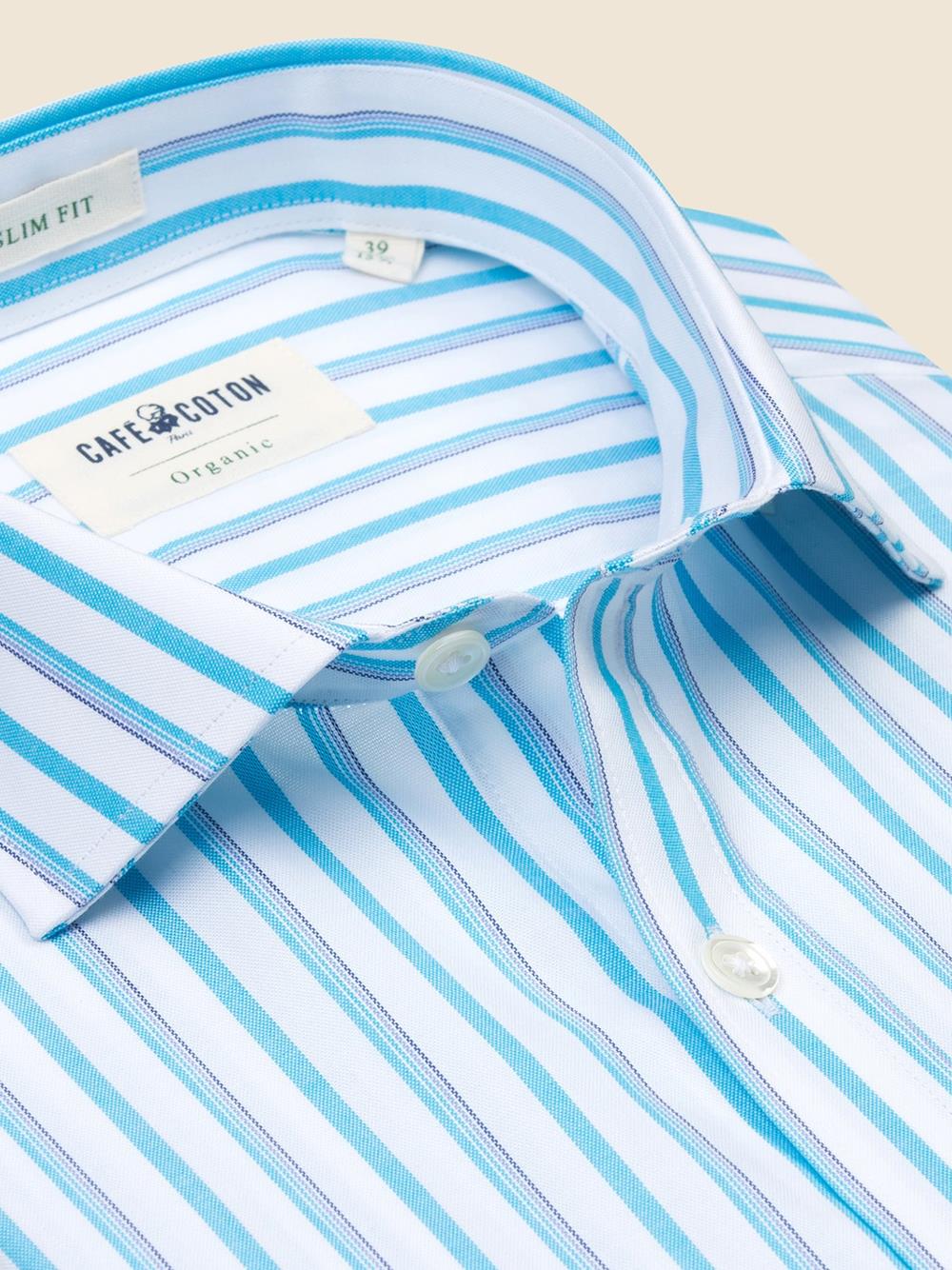 Turquoise striped organic oxford shirt