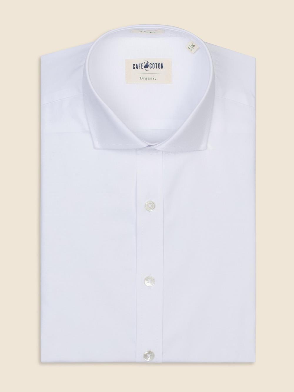 White organic piqué slim shirt