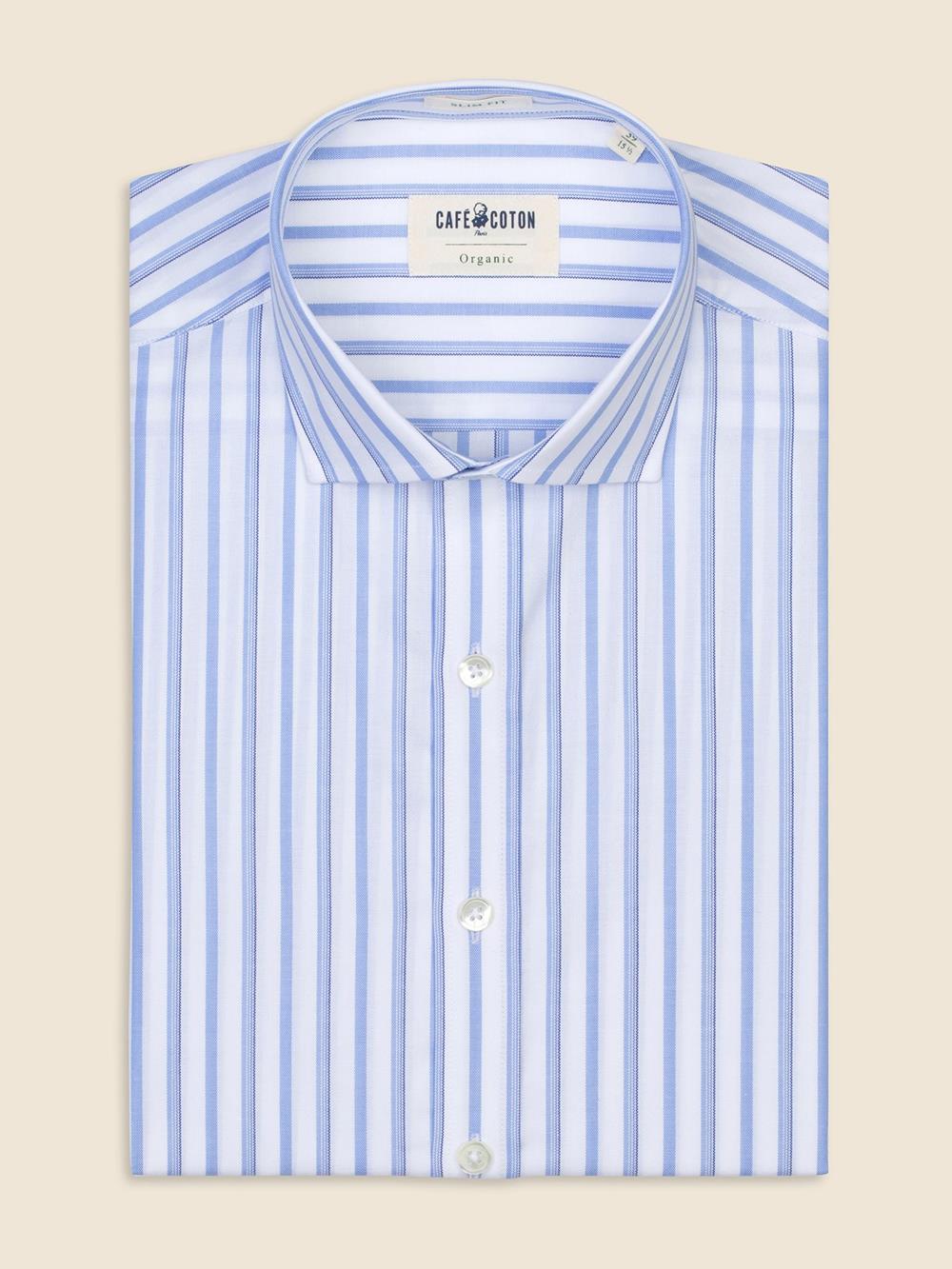 Blue sky striped organic oxford slim shirt