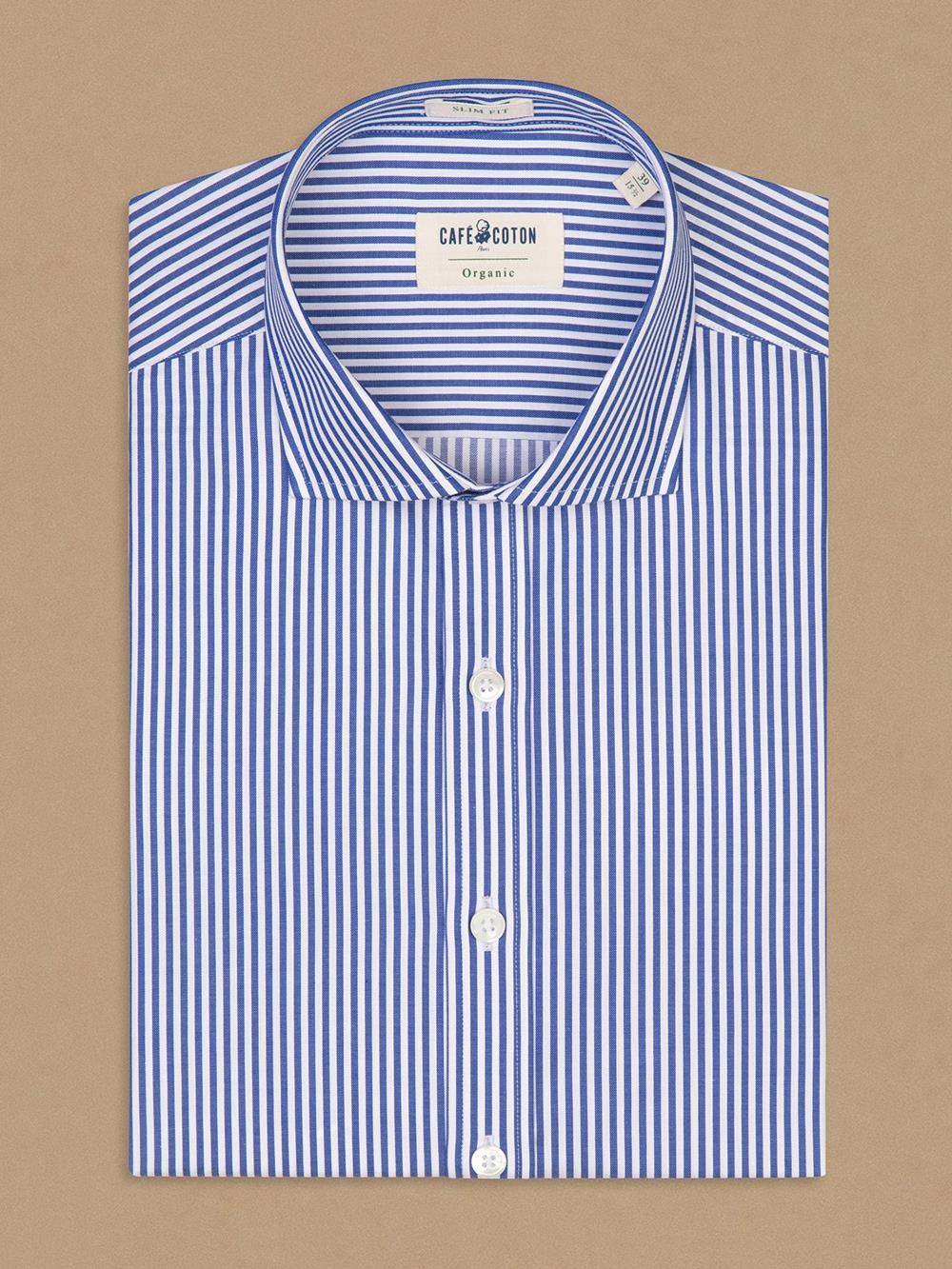 Mather navy blue striped organic slim fit shirt