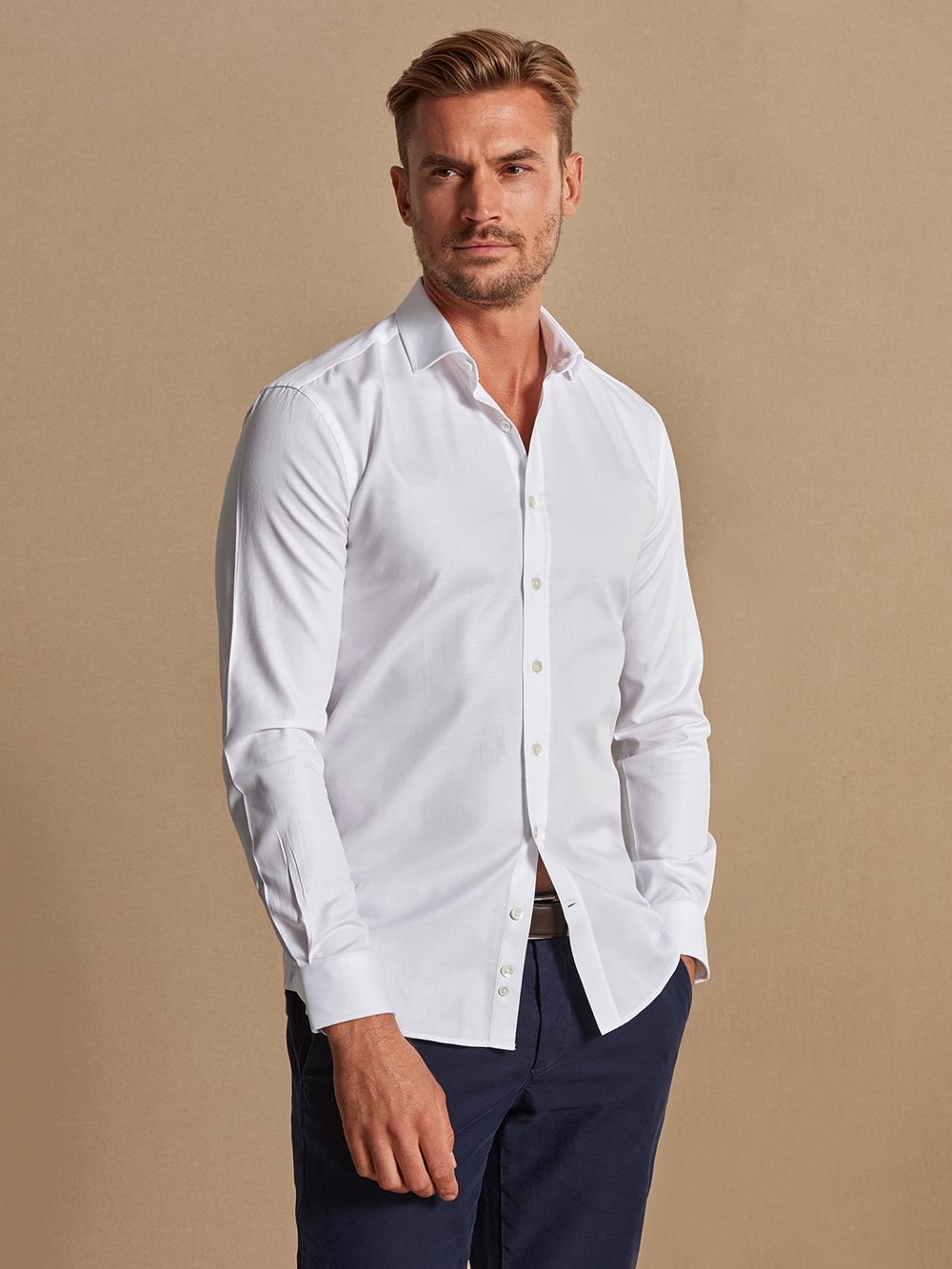 Mathis organisch slim fit wit visgraat shirt