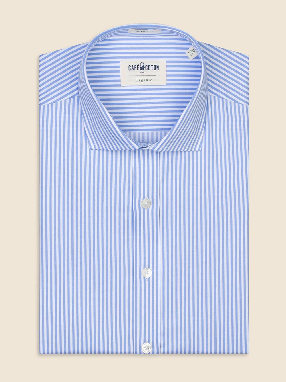 Blue sky stripes organic twill slim shirt