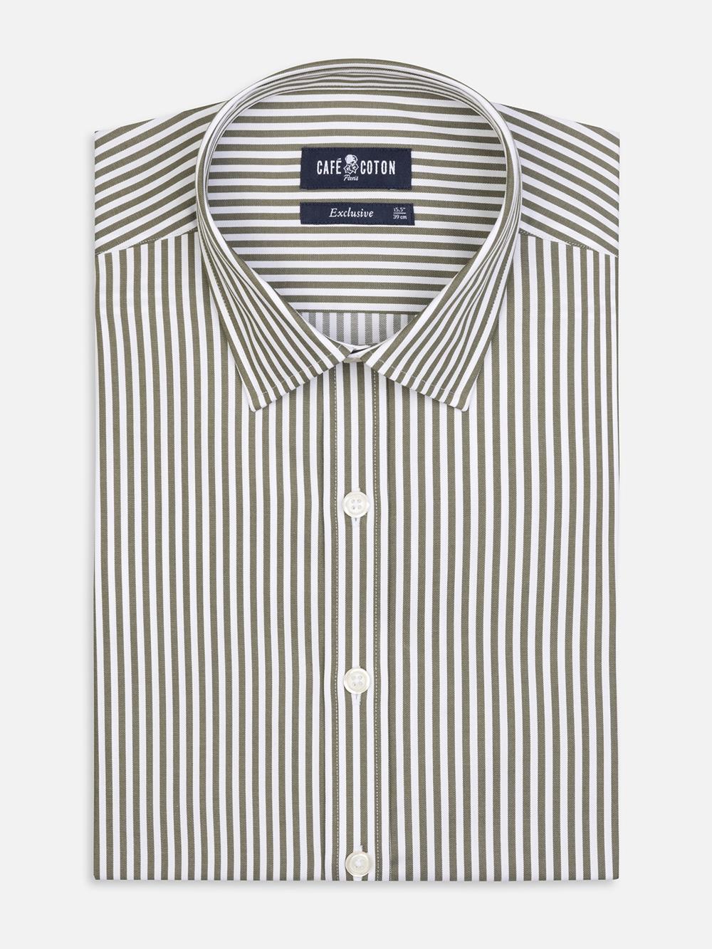 Camisa slim fit Barry de rayas caqui - Cuello Pequeño