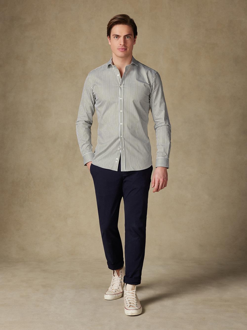 Barry stripe slim fit shirt - Kakhi 