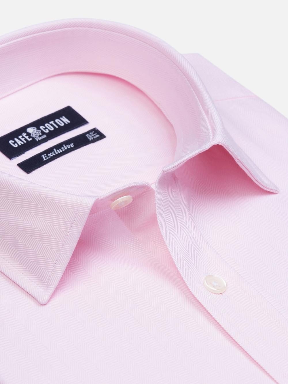 Slim-fitted roze chevron overhemd - Kleine Kraag
