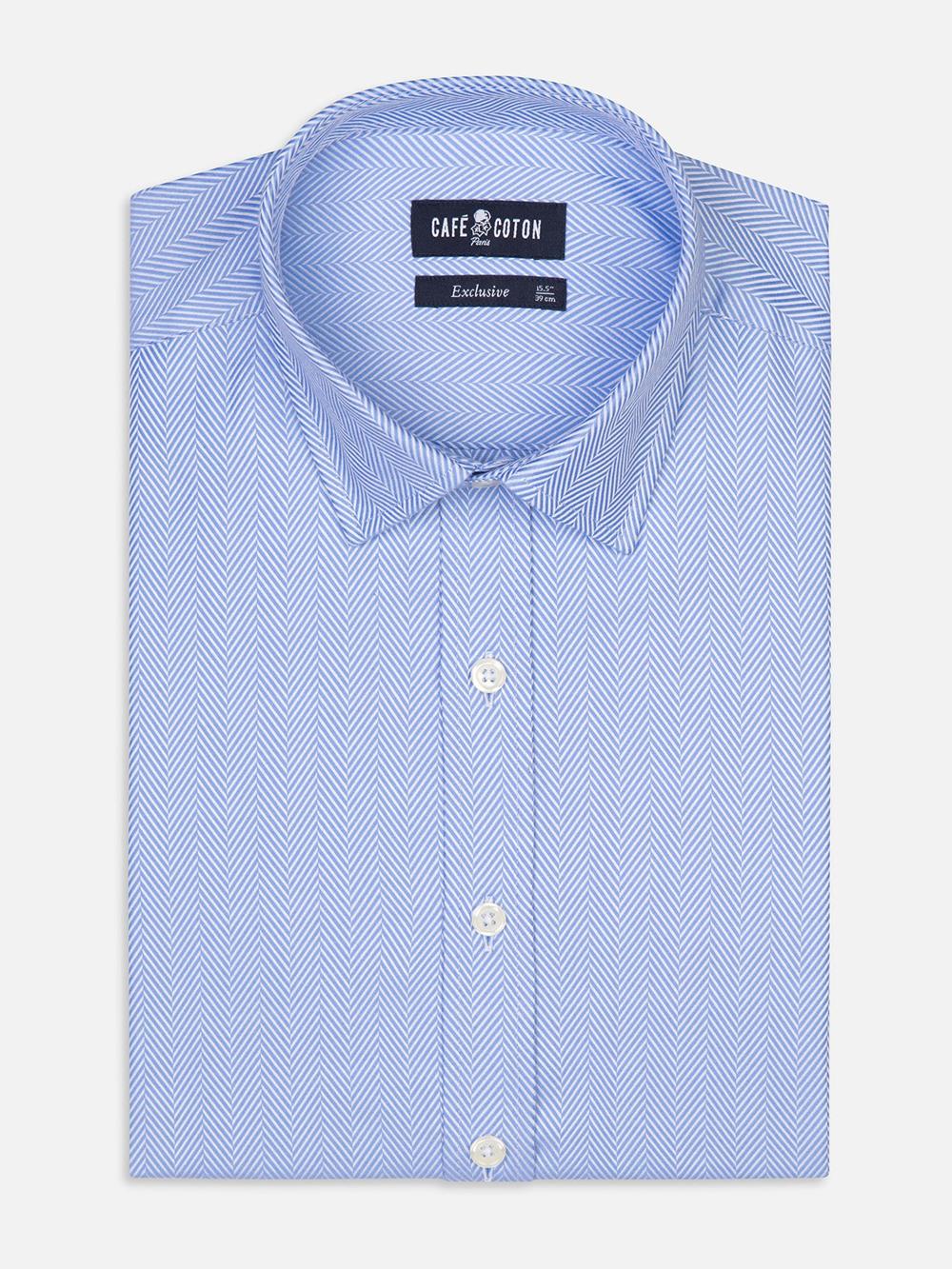 Come sky blue herringbone slim fit shirt - Small collar