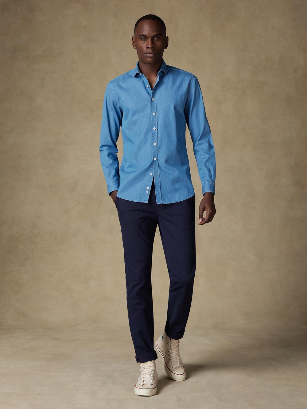 Camicia slim fit slim fit in denim blu - Colletto piccolo