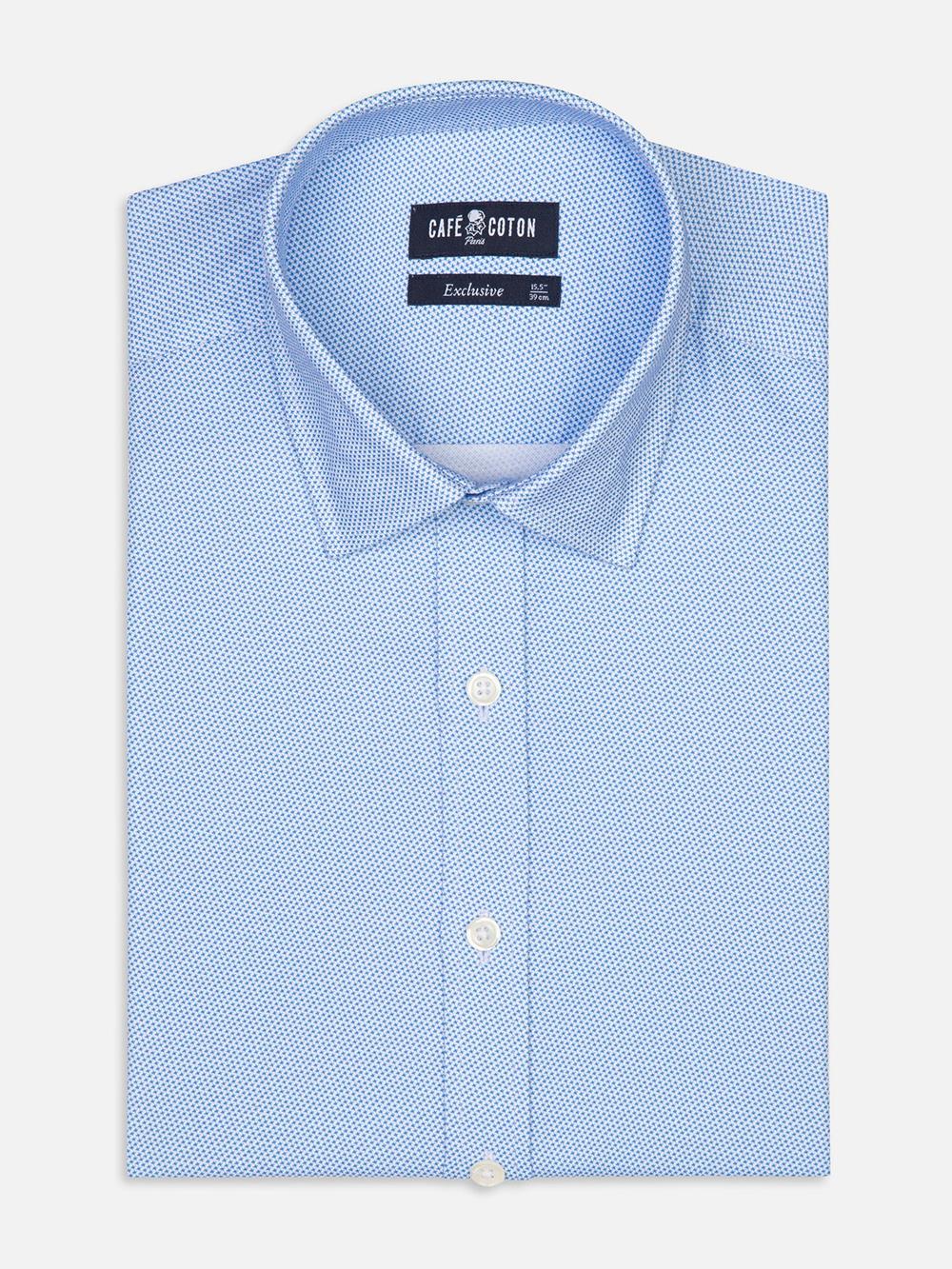 Finn slim fit shirt with sky blue print pattern - Small collar