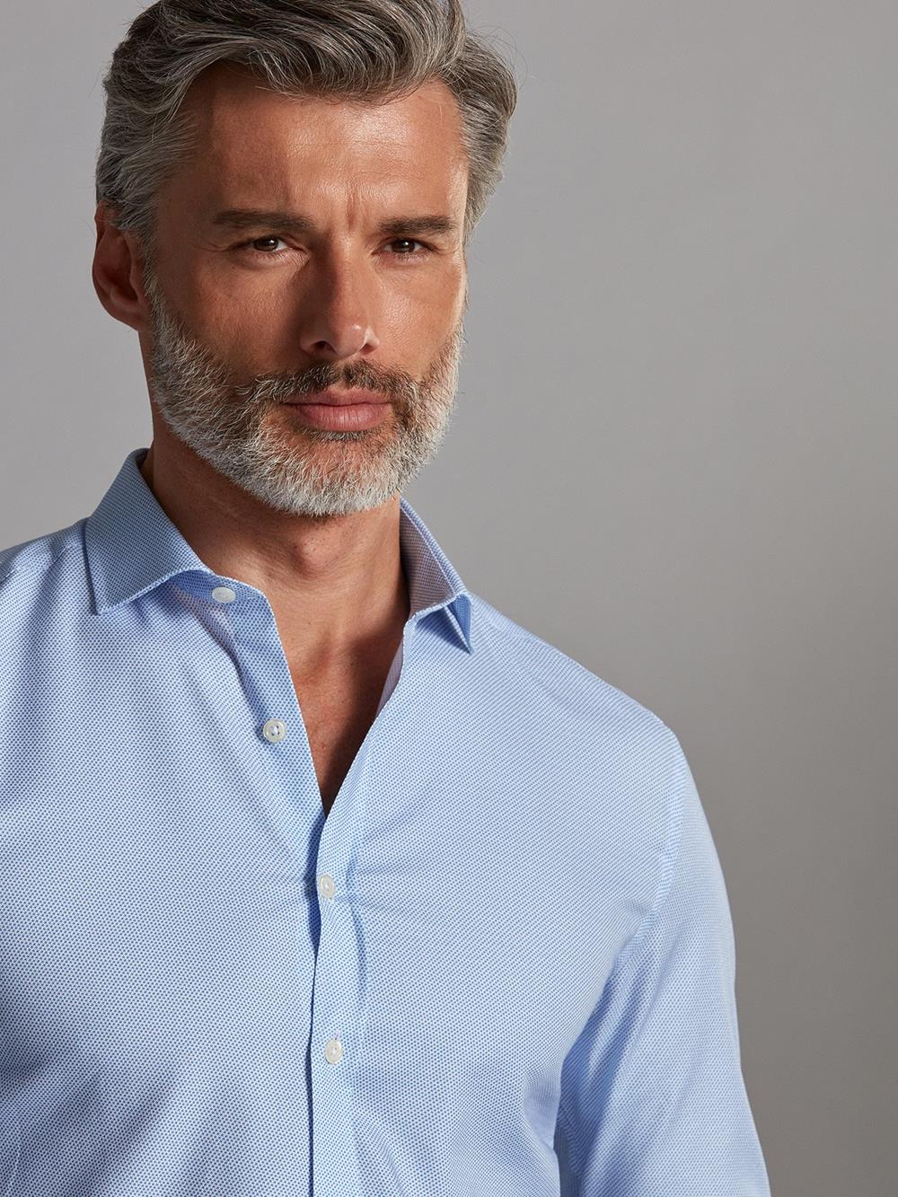 Finn slim fit shirt with sky blue print pattern - Small collar
