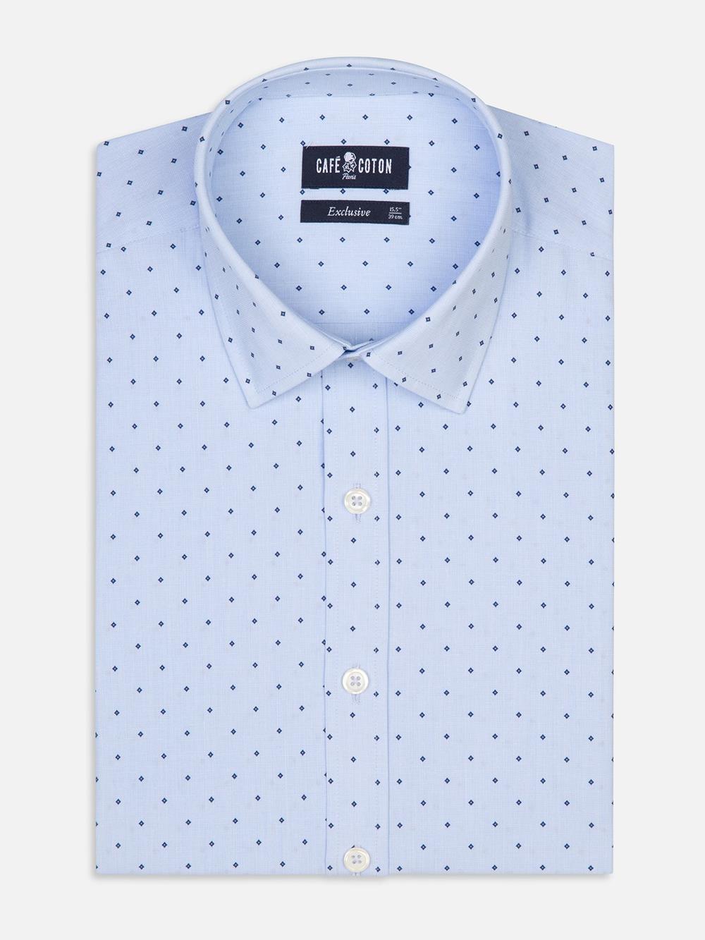 Grady sky slim-fit overhemd met print - Korte kraag