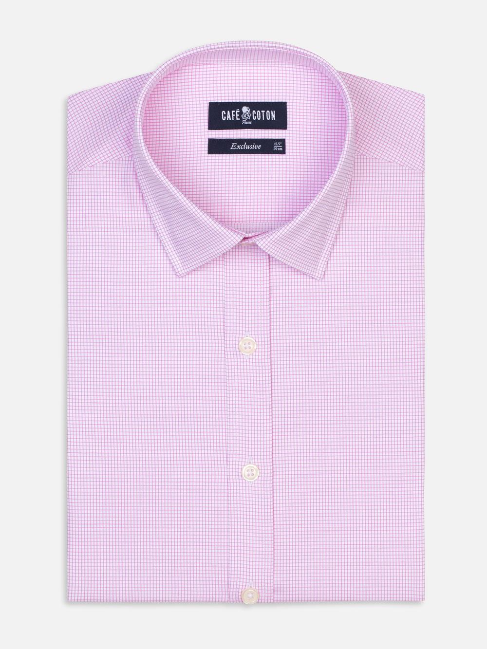 Lenny roze geruit getailleerd overhemd - Kleine Kraag