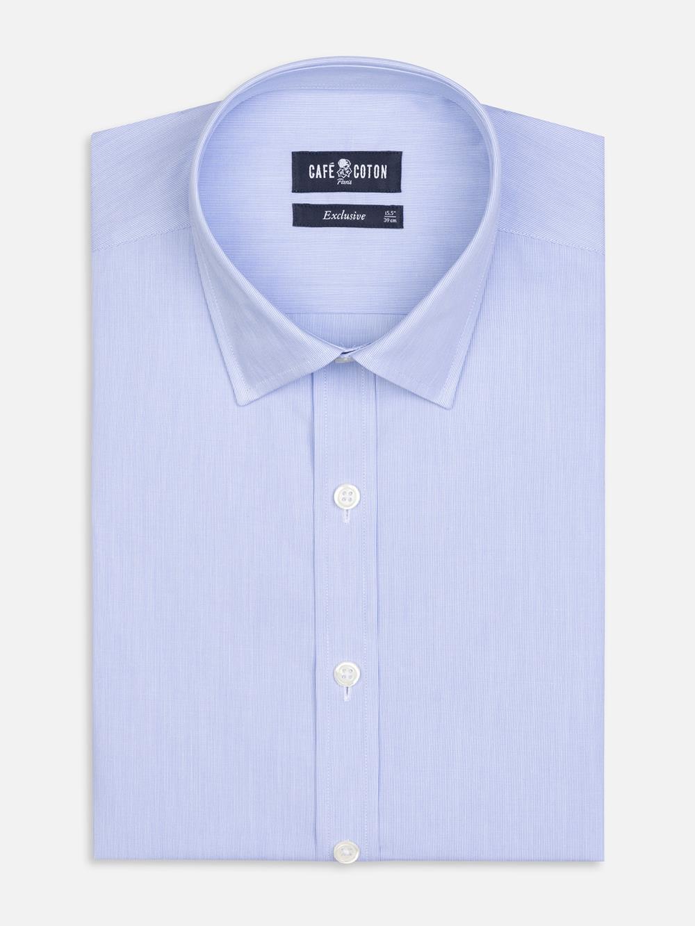 Tailliertes Hemd mit tausend Streifen himmelblau - Kleiner Kragen